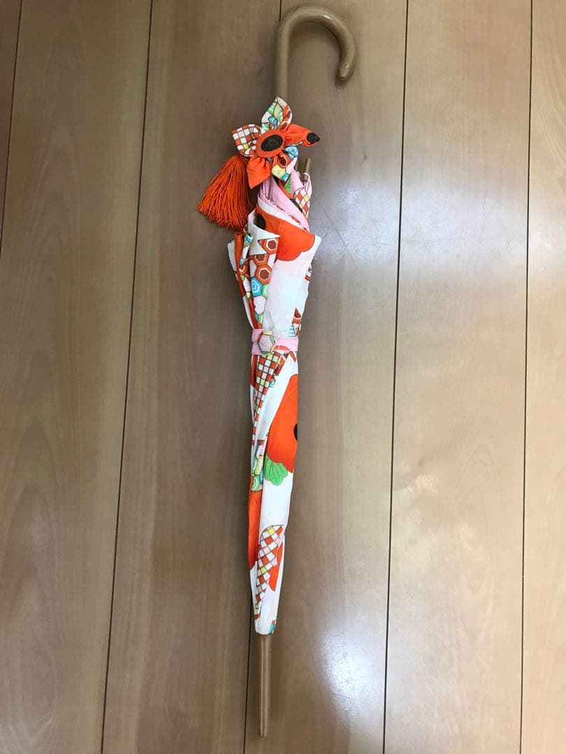 古布 着物リメイク 錦紗ちりめん カバー付き おしゃれ日傘