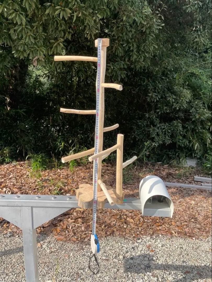 国産ヒノキ使用　鳥用止まり木　スタンド　アスレチック階段　約70センチ　大型