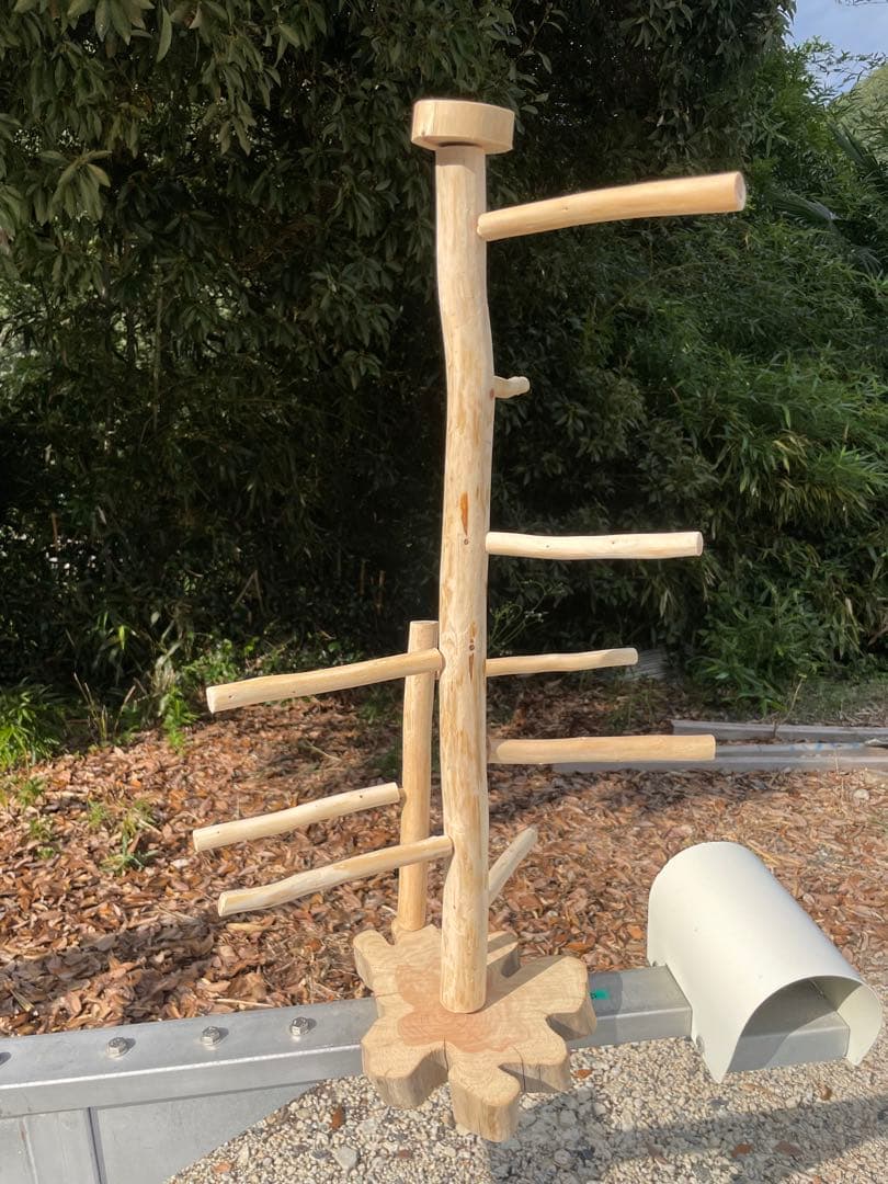 国産ヒノキ使用　鳥用止まり木　スタンド　アスレチック階段　約70センチ　大型