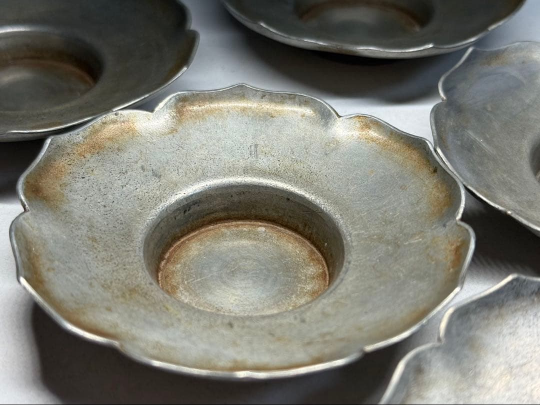 煎茶道具 「乾隆年製」錫製 茶托5客 時代品