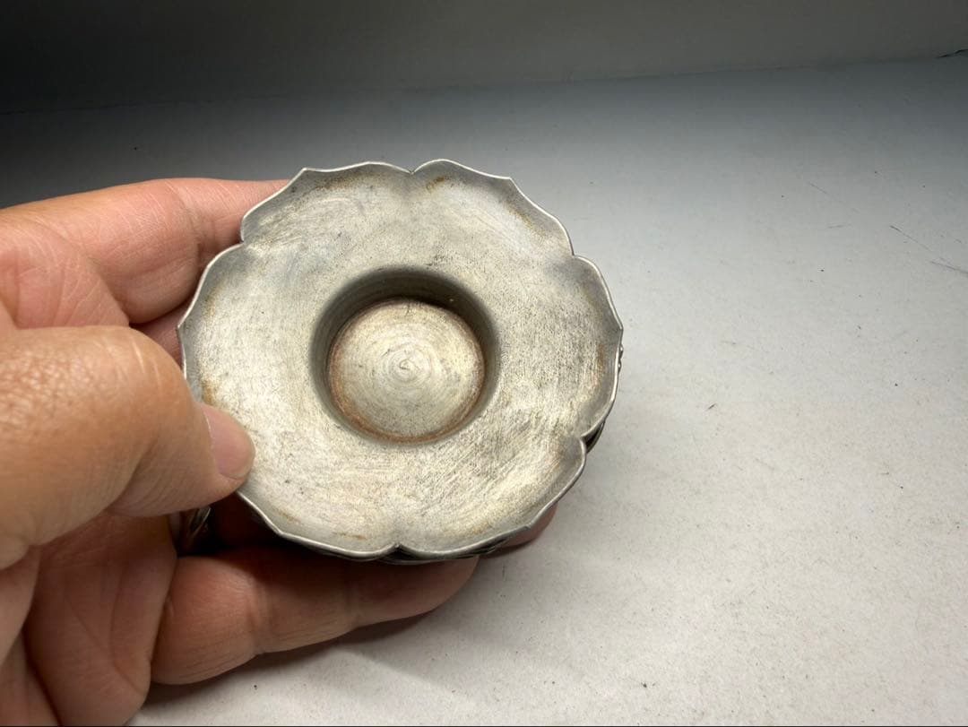 煎茶道具 「乾隆年製」錫製 茶托5客 時代品