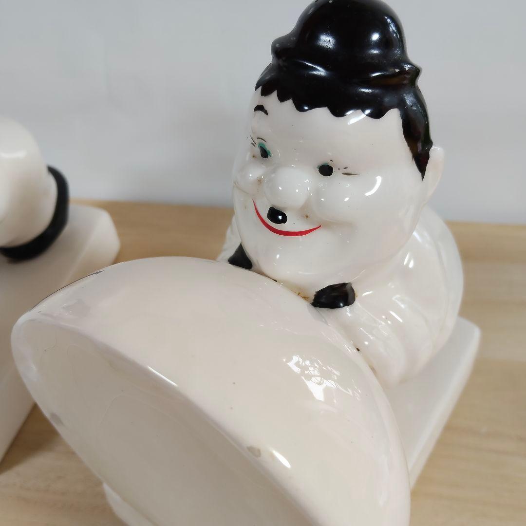 希少 ローレル＆ハーディ ブックエンド 陶器製 ビンテージ レア オブジェ