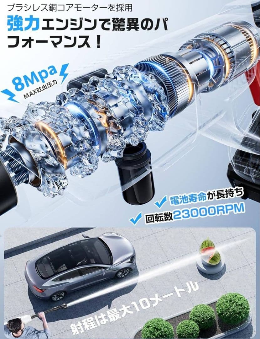 超強力！高圧洗浄機 コードレス 充電式　バッテリー式 洗車機 PSE認証済み