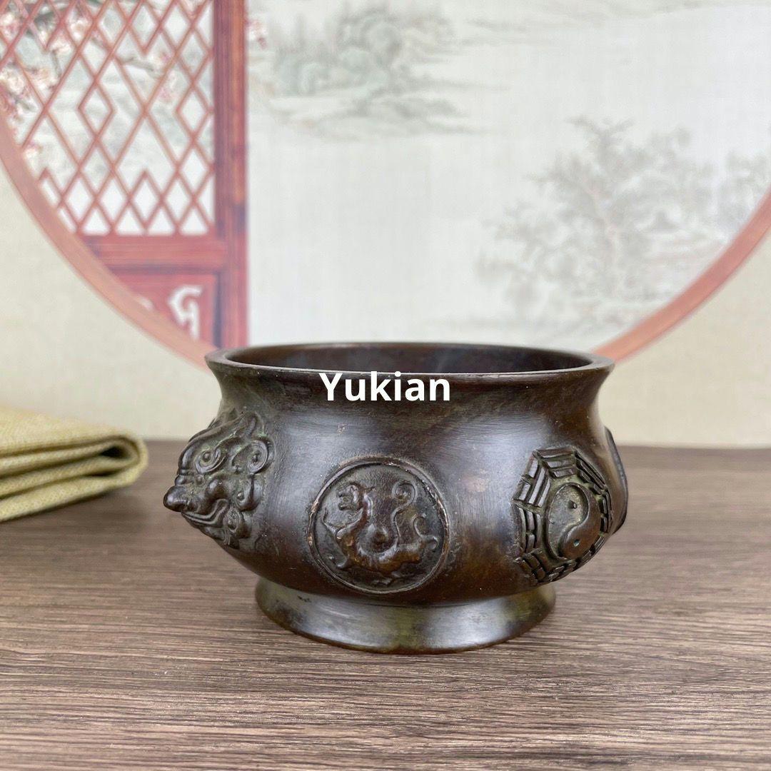 銅細工 四神獣卦香炉 仏堂香炉 香道具 装飾品 工芸品 美術品