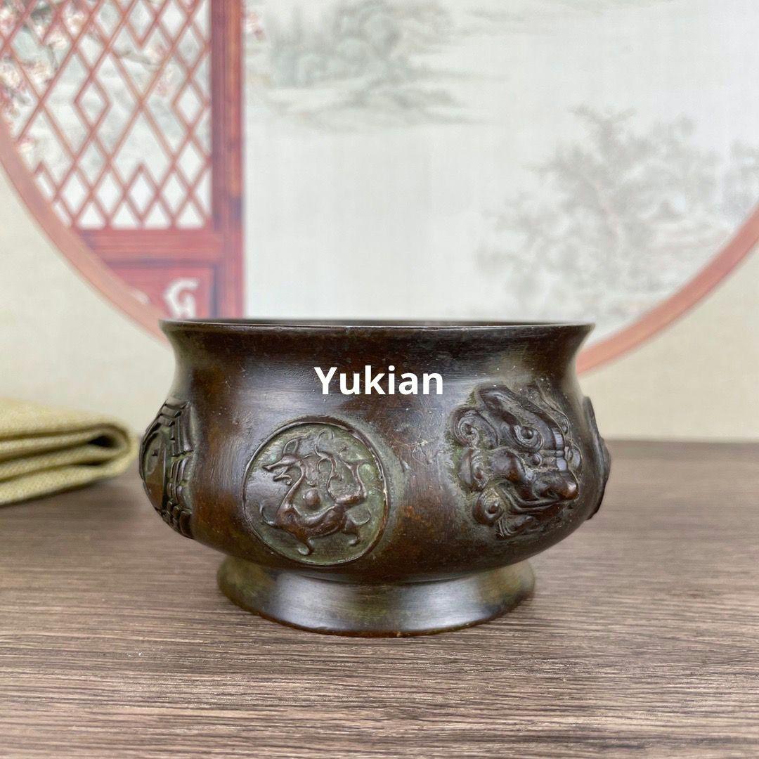 銅細工 四神獣卦香炉 仏堂香炉 香道具 装飾品 工芸品 美術品