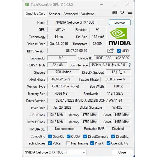 早い者勝ち MSI GeForce GTX 1050ti 4g OC