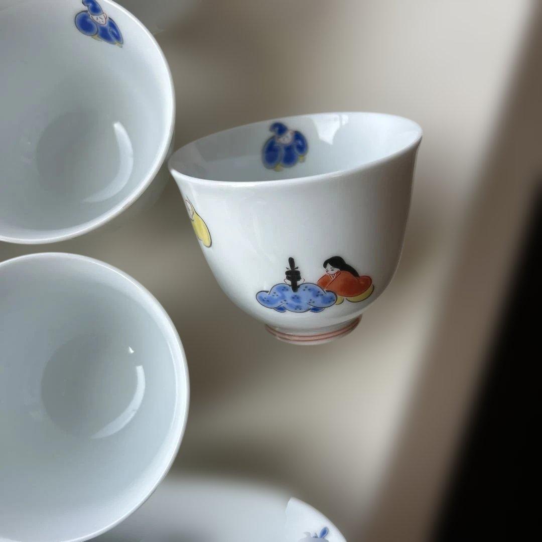 宮内庁御用達　深川製磁　トンボ柄　煎茶椀揃　湯呑み5客セット① 箱あり