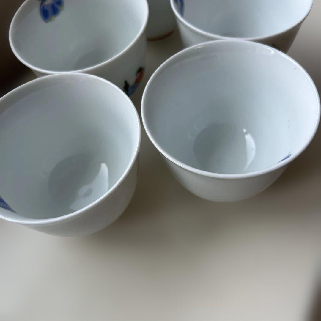 宮内庁御用達　深川製磁　トンボ柄　煎茶椀揃　湯呑み5客セット① 箱あり