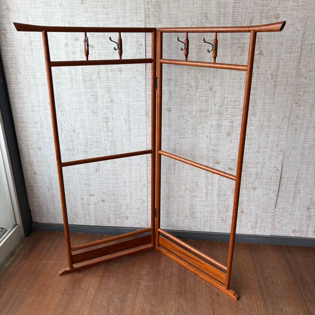 昭和レトロ 木製 衣桁 衣紋掛け 着物掛け 2連 コートハンガー 和家具 和装