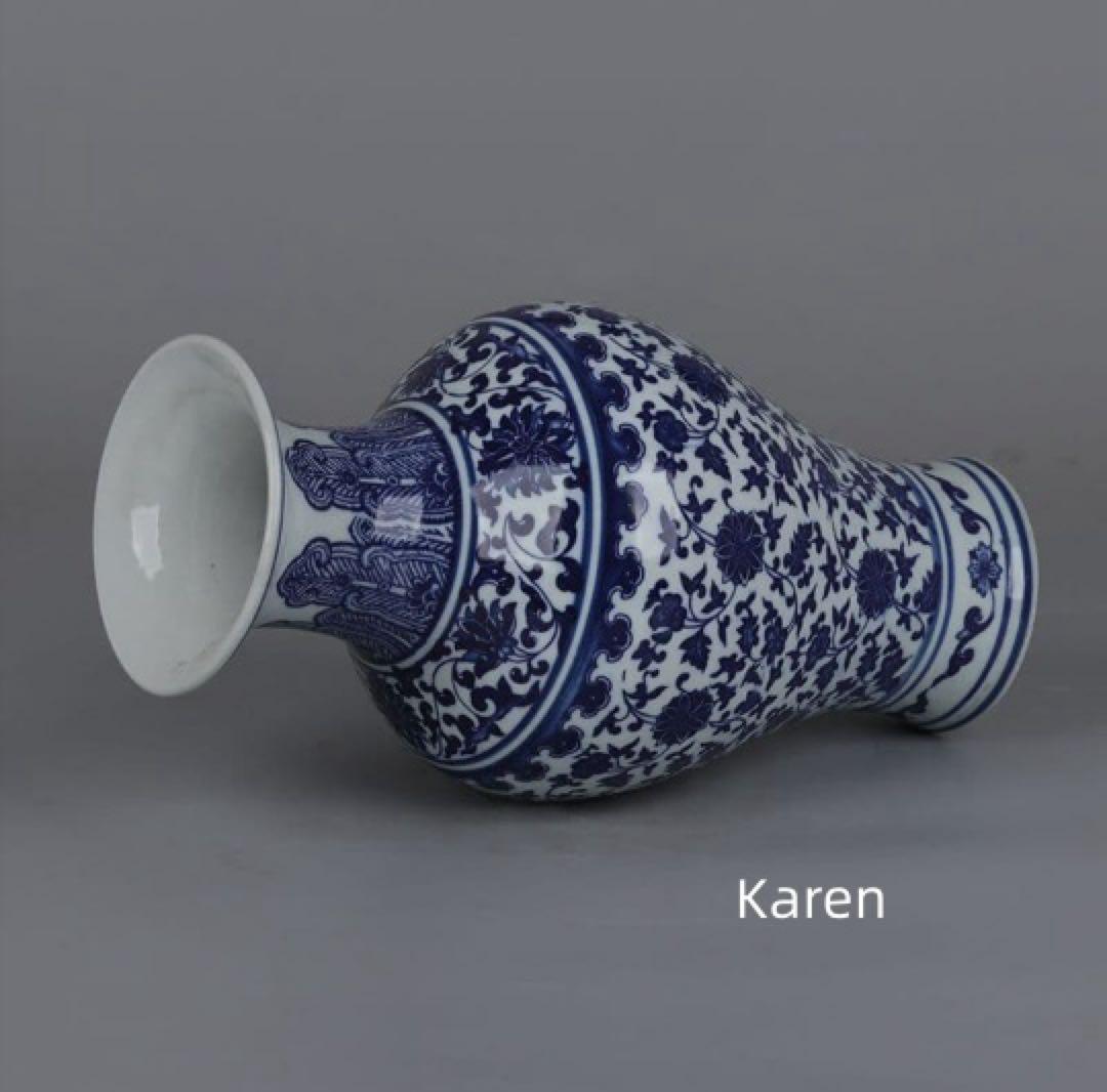 青花纏枝蓮紋魚尾瓶 景徳鎮 陶磁器 装飾品 現代工芸品 美術品 置物