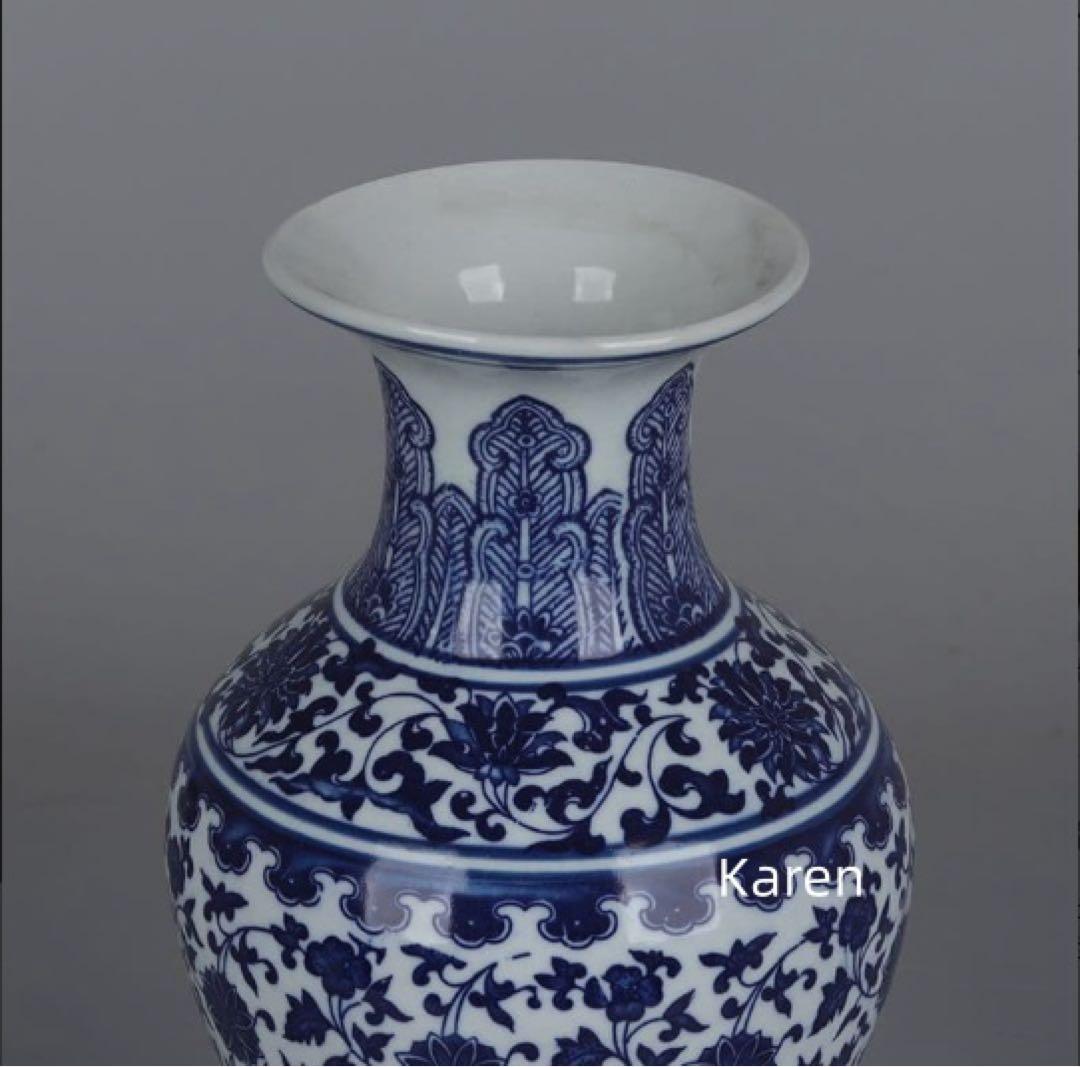 青花纏枝蓮紋魚尾瓶 景徳鎮 陶磁器 装飾品 現代工芸品 美術品 置物