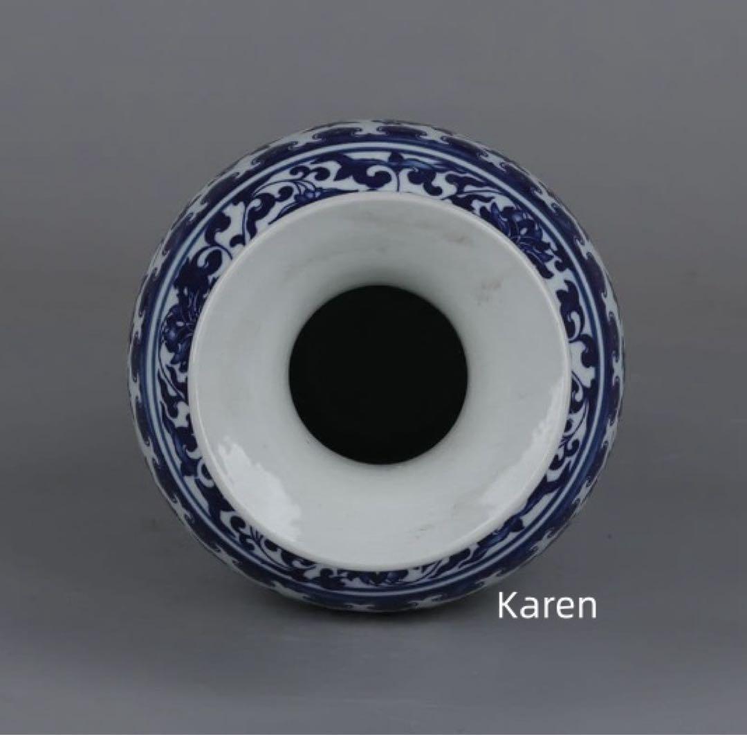 青花纏枝蓮紋魚尾瓶 景徳鎮 陶磁器 装飾品 現代工芸品 美術品 置物