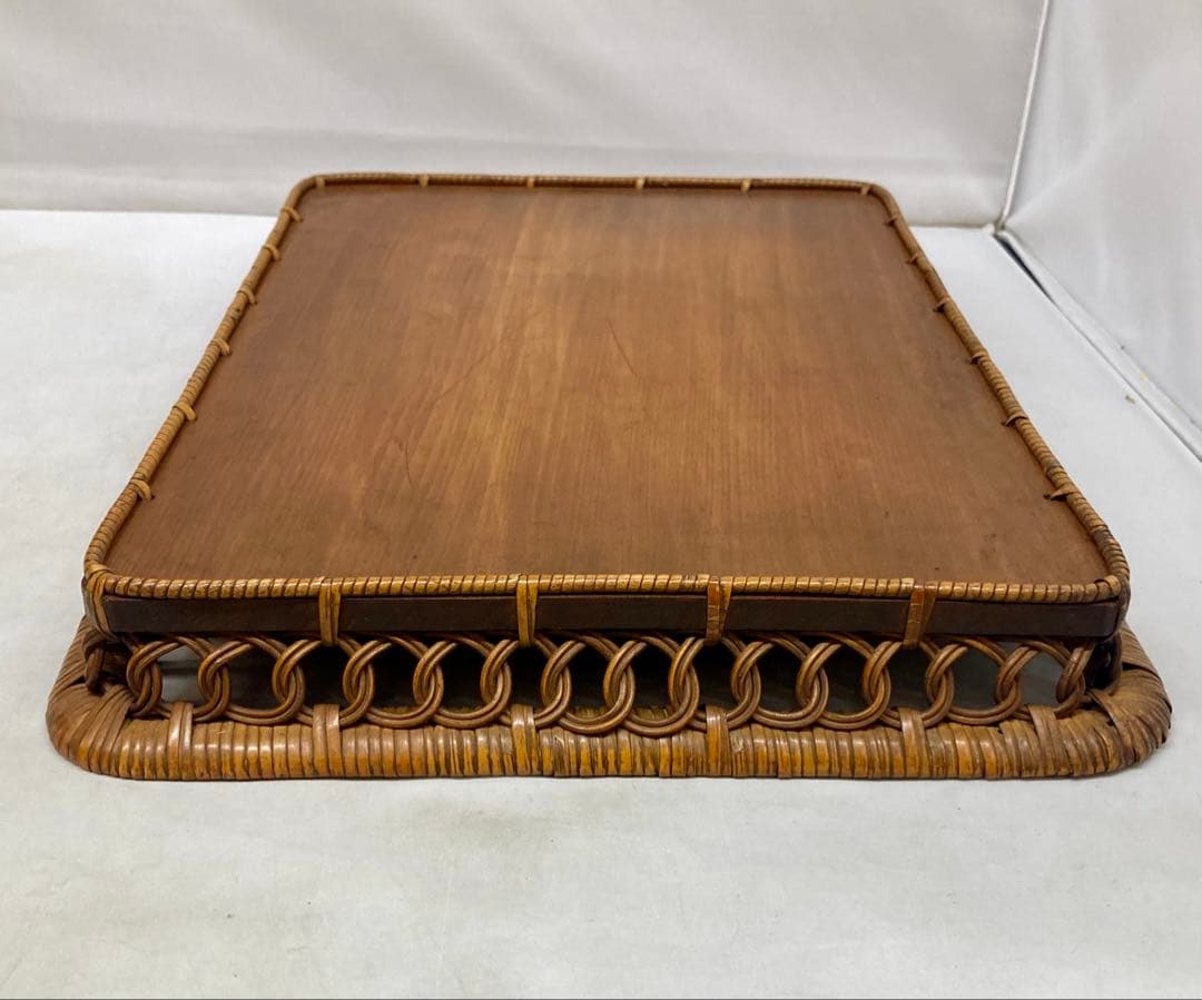 B591b「花図 茶盆」 作者不詳　朱漆塗箱付　茶道具　骨董