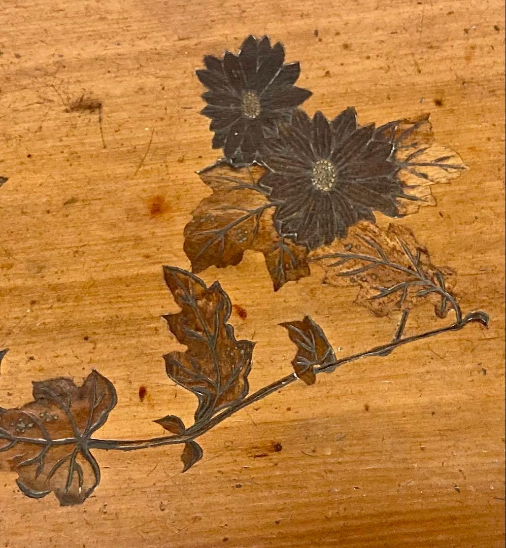 B591b「花図 茶盆」 作者不詳　朱漆塗箱付　茶道具　骨董