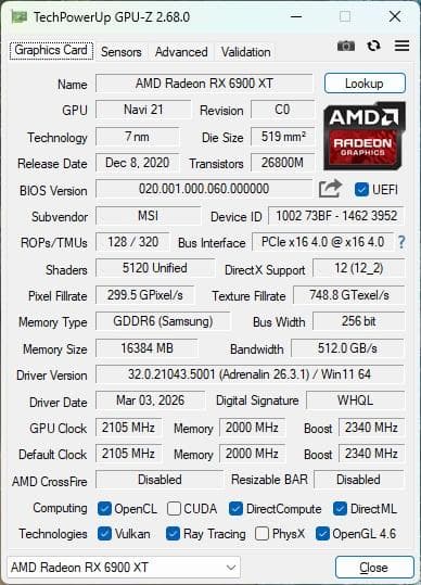 【確認済】Radeon RX 6900 XT GAMING X TRIO 16G