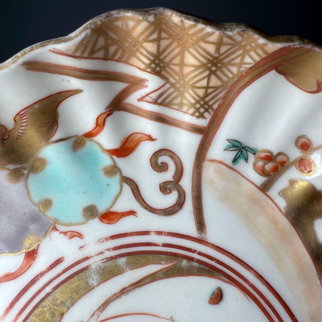 古伊万里　色絵　金蘭手　白鷺文様　梅文様　菊花四角形　膾皿　5個　器を楽しむ