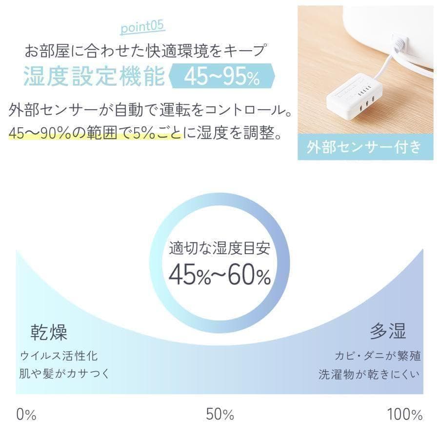 加湿器 超音波式 大容量 5l 小型 卓上ハイブリッド加熱式除菌 ホワイト
