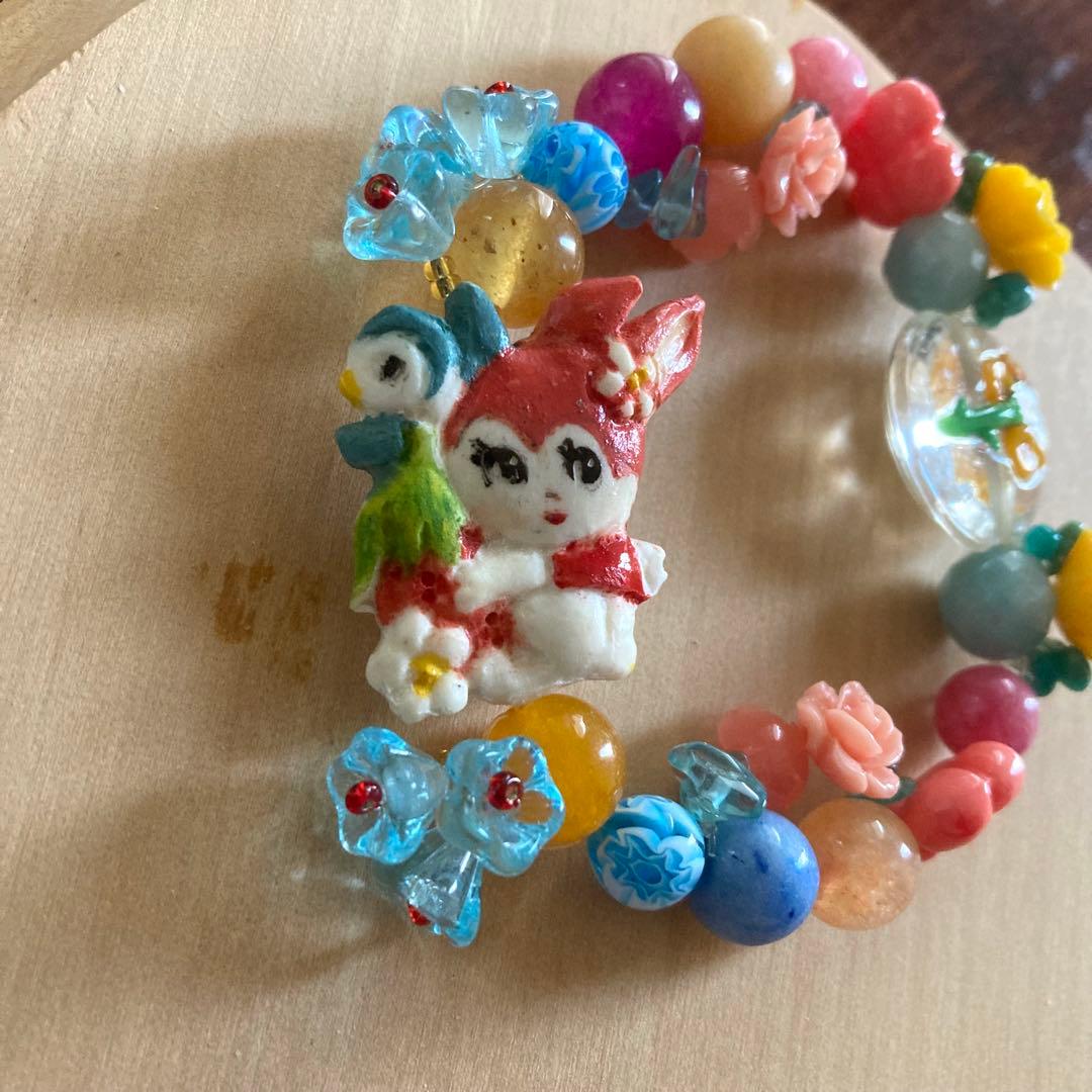 【種名　日本鹿の角】 オリジナル彫刻使用⭐️昭和レトロなうさぎと青い鳥⭐️ ☆匿名☆