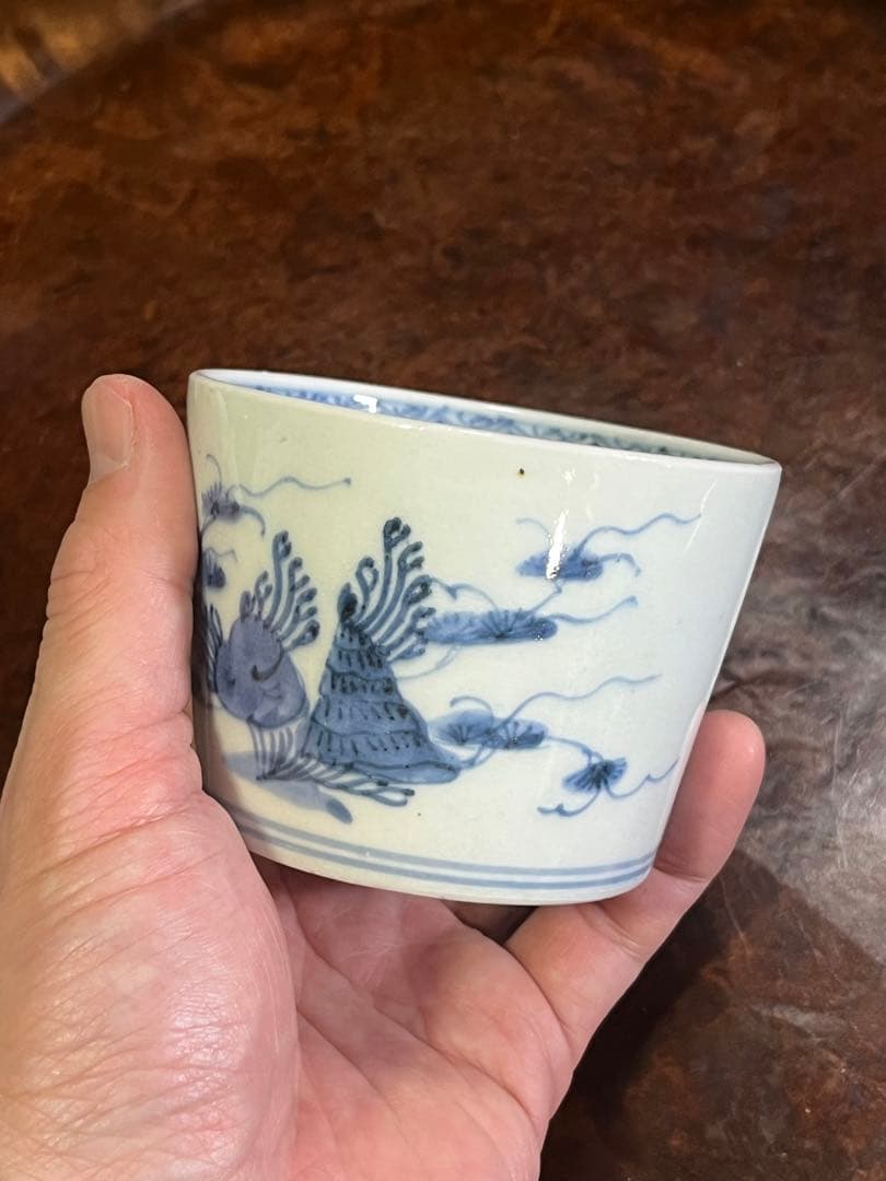 古伊万里　無傷完品　海底　貝　海藻　そば猪口　蕎麦猪口　そばちょこ
