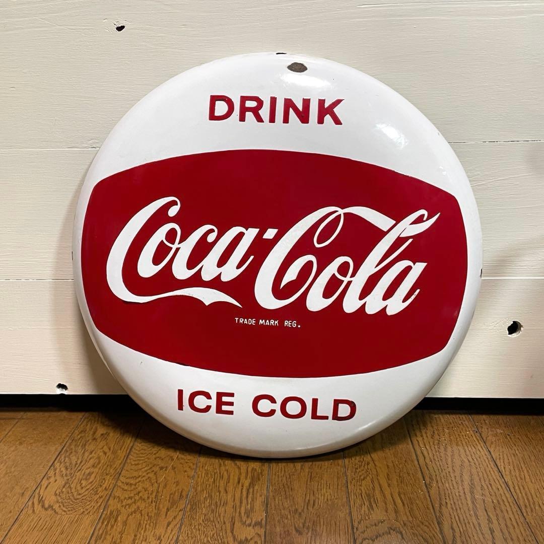 【希少】コカコーラ 40cm 白ボタン ホーロー看板 ビッグサイズ ヴィンテージ