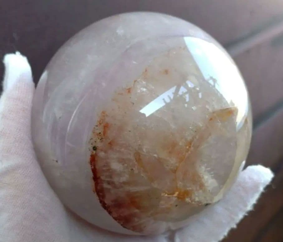 【割引大特価】希少☆ライモナイトインファントムアメジスト丸玉1.3Kg　木製台座