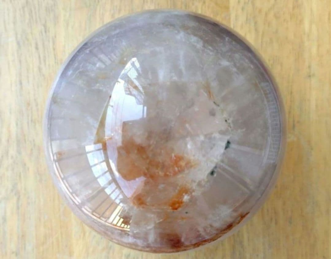 【割引大特価】希少☆ライモナイトインファントムアメジスト丸玉1.3Kg　木製台座