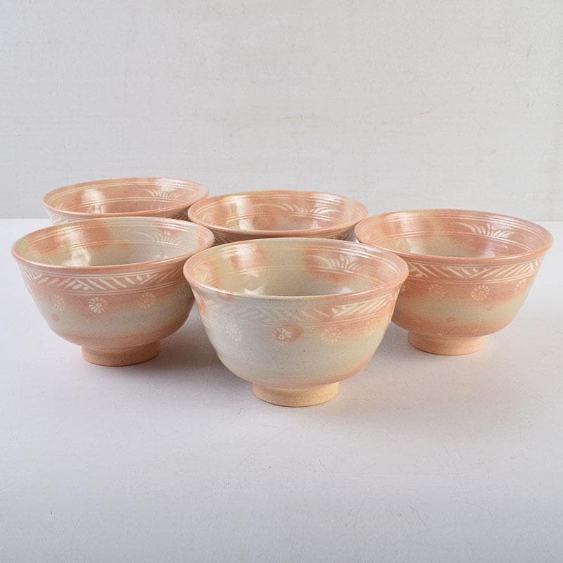 茶道具　京焼　田中渓峰作　御本三島　花文　数茶碗　十客　共箱　M　R9581H
