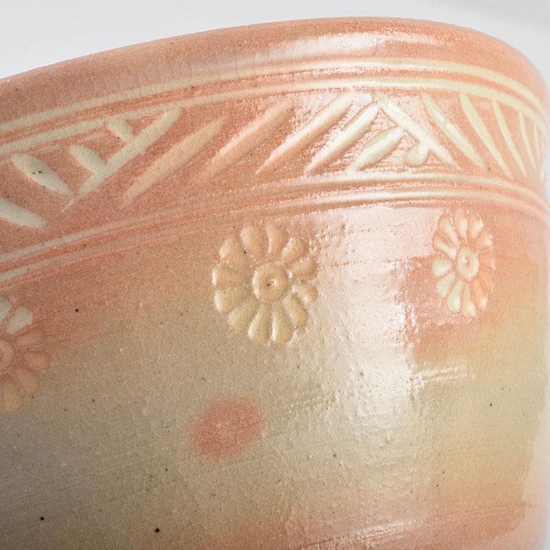 茶道具　京焼　田中渓峰作　御本三島　花文　数茶碗　十客　共箱　M　R9581H