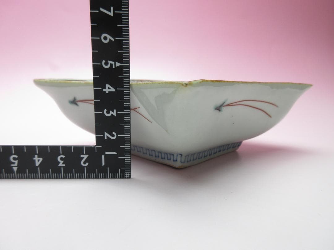 九谷 角福 鳥紋 菱形 向付 皿 9客 TN93 70816