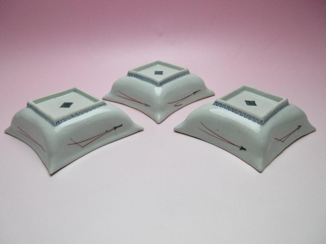 九谷 角福 鳥紋 菱形 向付 皿 9客 TN93 70816