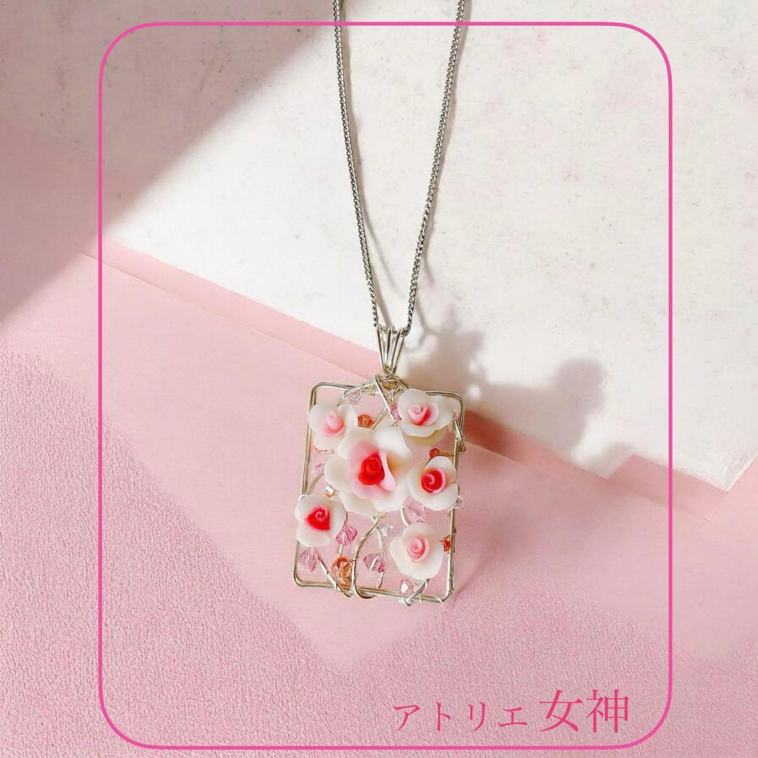ピンクローズ ペンダントトップ/フラワーアクセサリー ハンドメイド 一点物