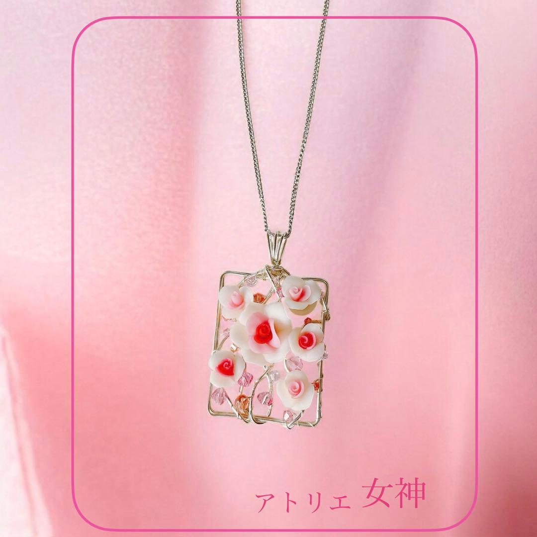 ピンクローズ ペンダントトップ/フラワーアクセサリー ハンドメイド 一点物