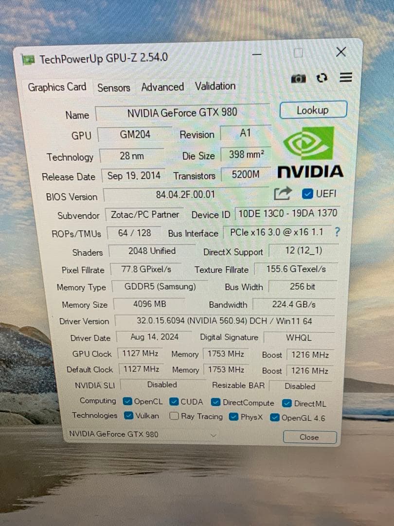 【動作品】GTX980 4GB