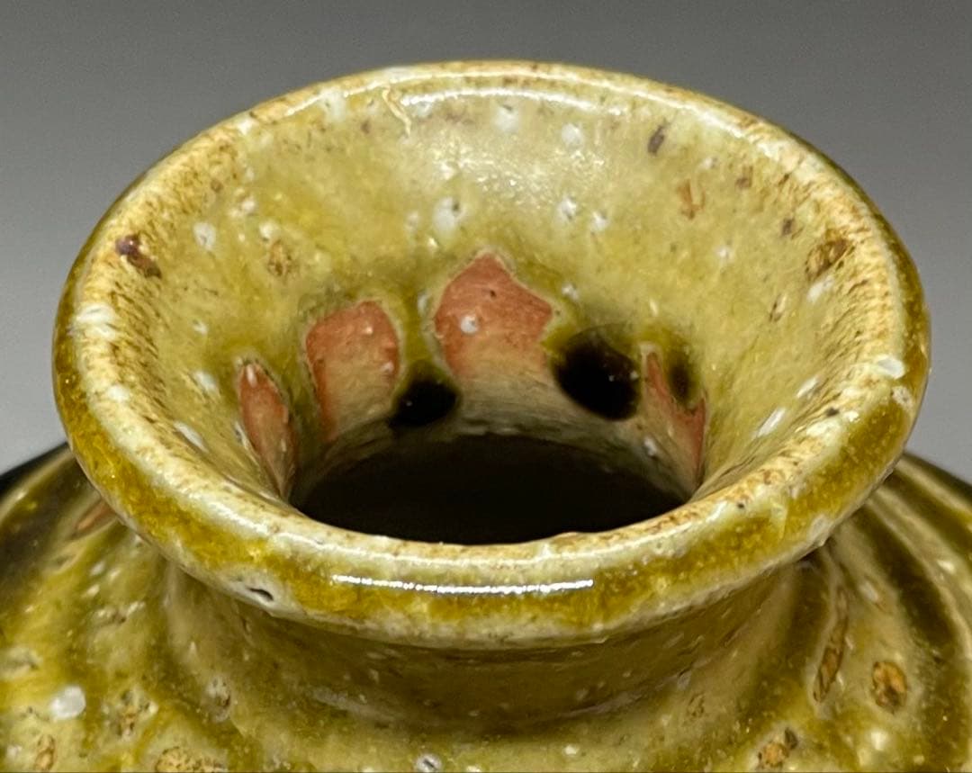 信楽焼　高橋楽斎　灰釉流し　面取花入　共箱　s5152