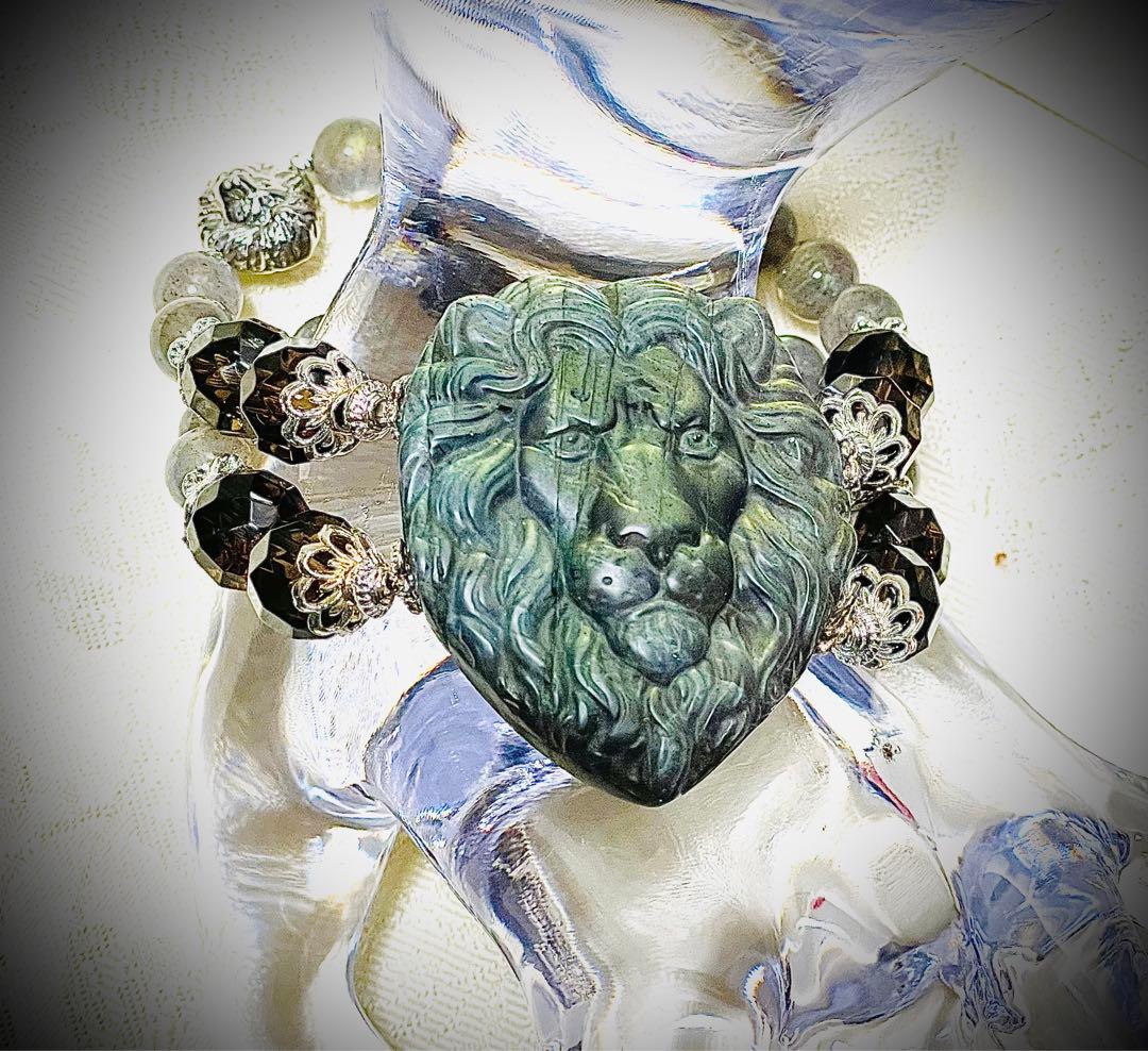 高品質！ライオンハート♡ラブラドライト＆スモーキークォーツ　ブレスレット