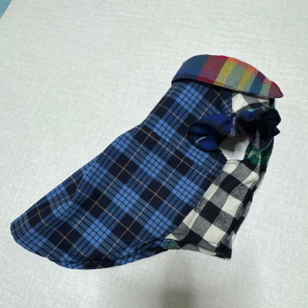 ハンドメイド　犬服チェック4段フリル付きワンピース