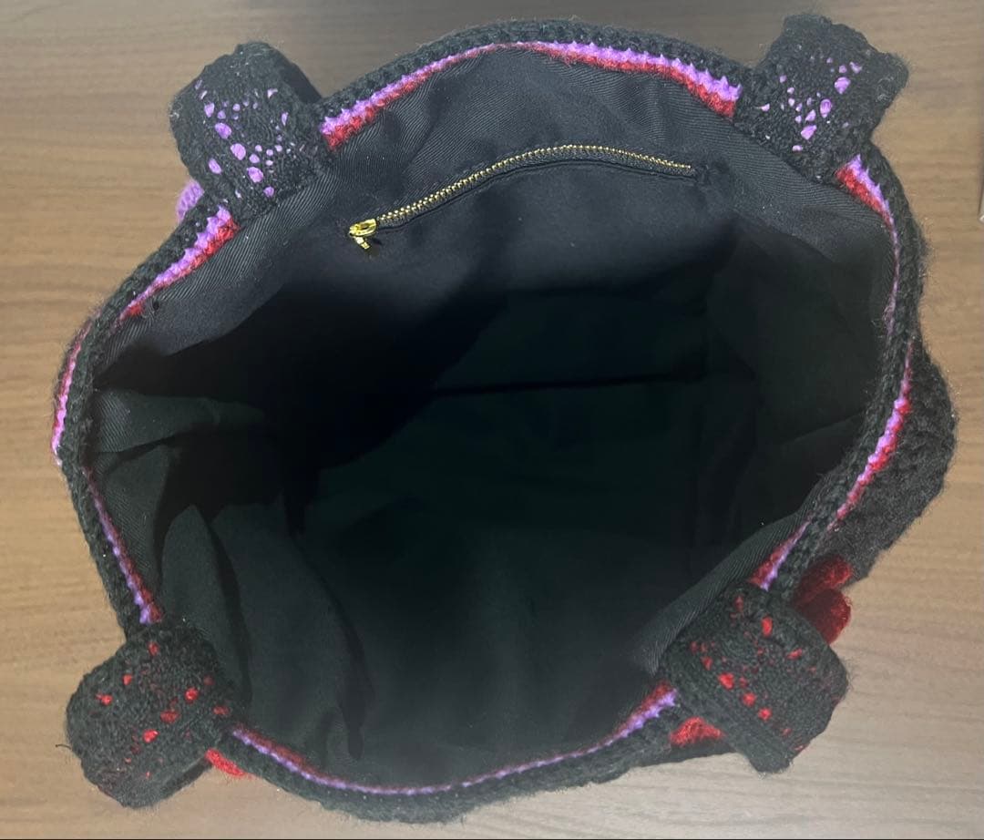 バラモチーフ トートバッグ 黒赤紫　カギ編みハンドメイド