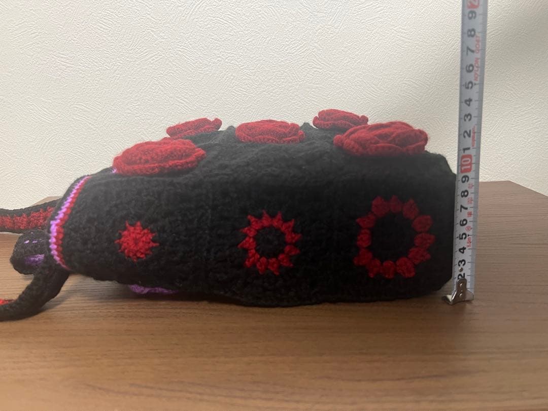 バラモチーフ トートバッグ 黒赤紫　カギ編みハンドメイド