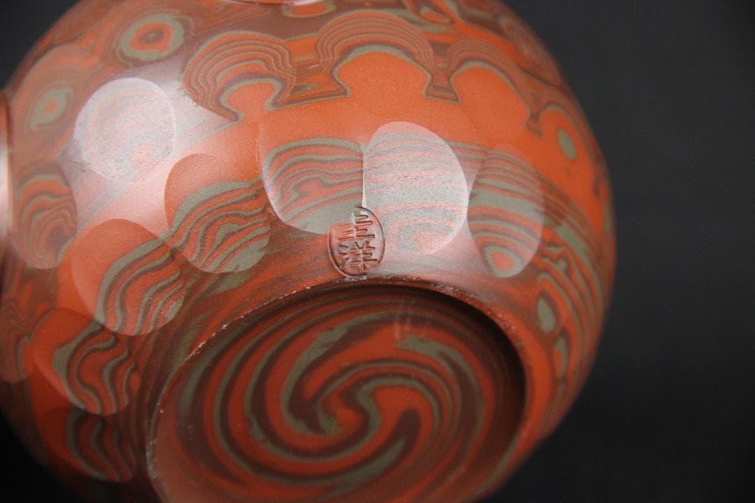 常滑焼 練上 圭洋造 急須 桑山圭洋 共箱 　煎茶道具 ED11-11