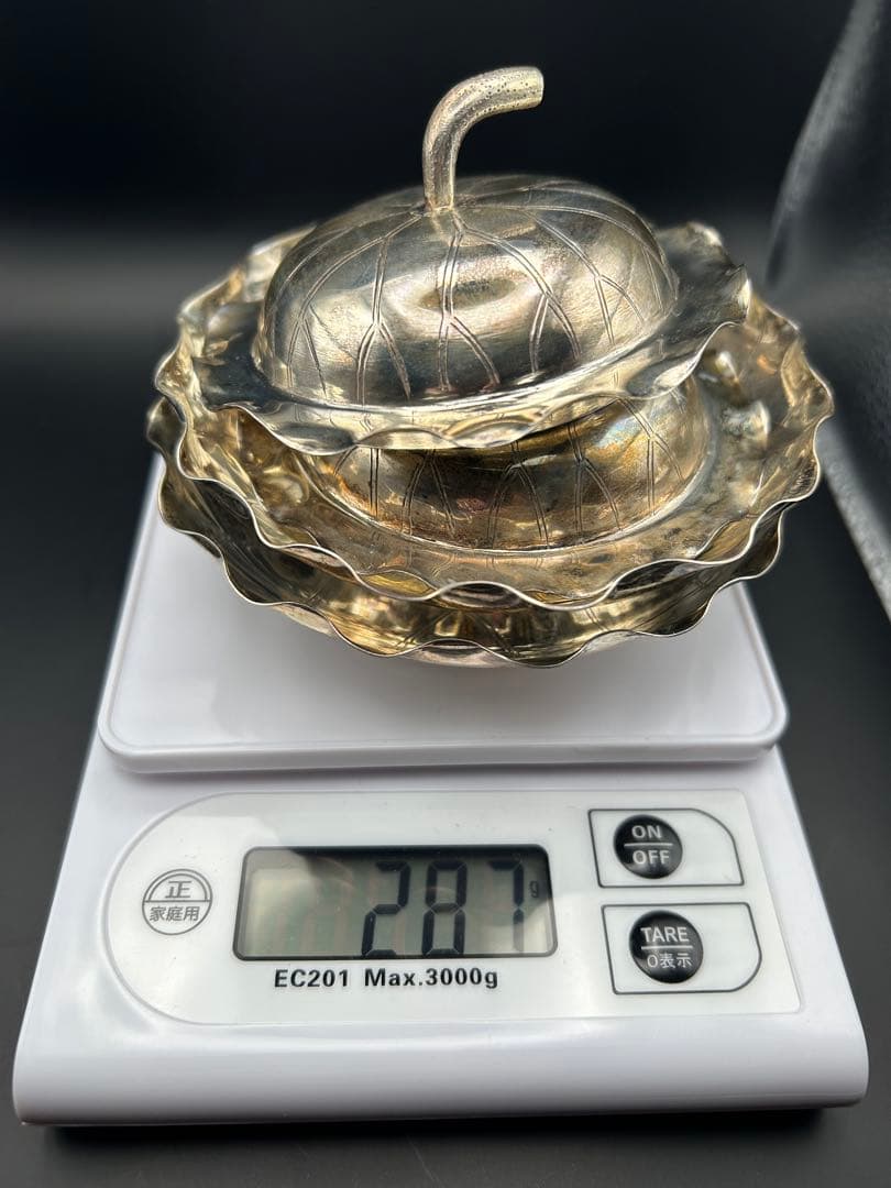銀製ペアカップ 香港老舗 Wai Kee 純銀925×景徳鎮 蓋付茶碗 460g