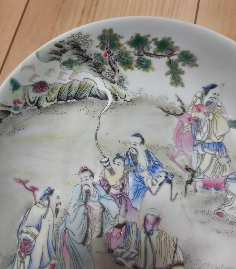 清朝　中國古美術色絵 飾皿 飾り皿 古陶磁器 絵皿 粉彩 珍しい