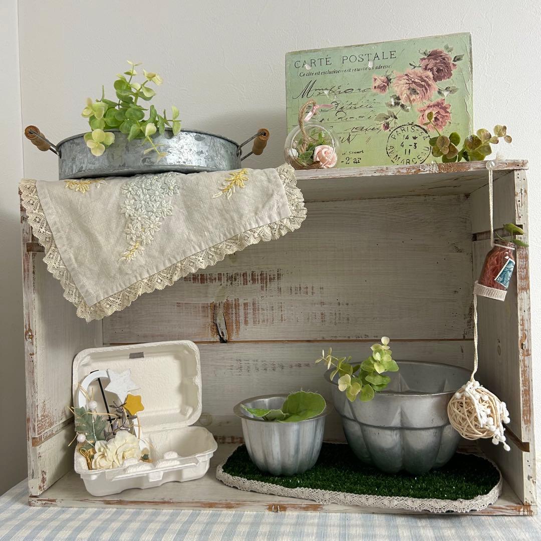 木箱B【アンティーク　ワインBOXと雑貨8点セット】白　ヴィンテージ【プレ付】