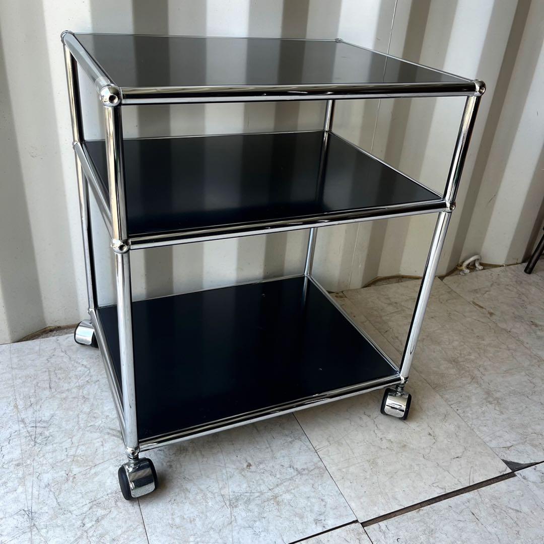 取付無料！USMハラー 2段ブラックキャビネット 小さめデスクワゴン✨