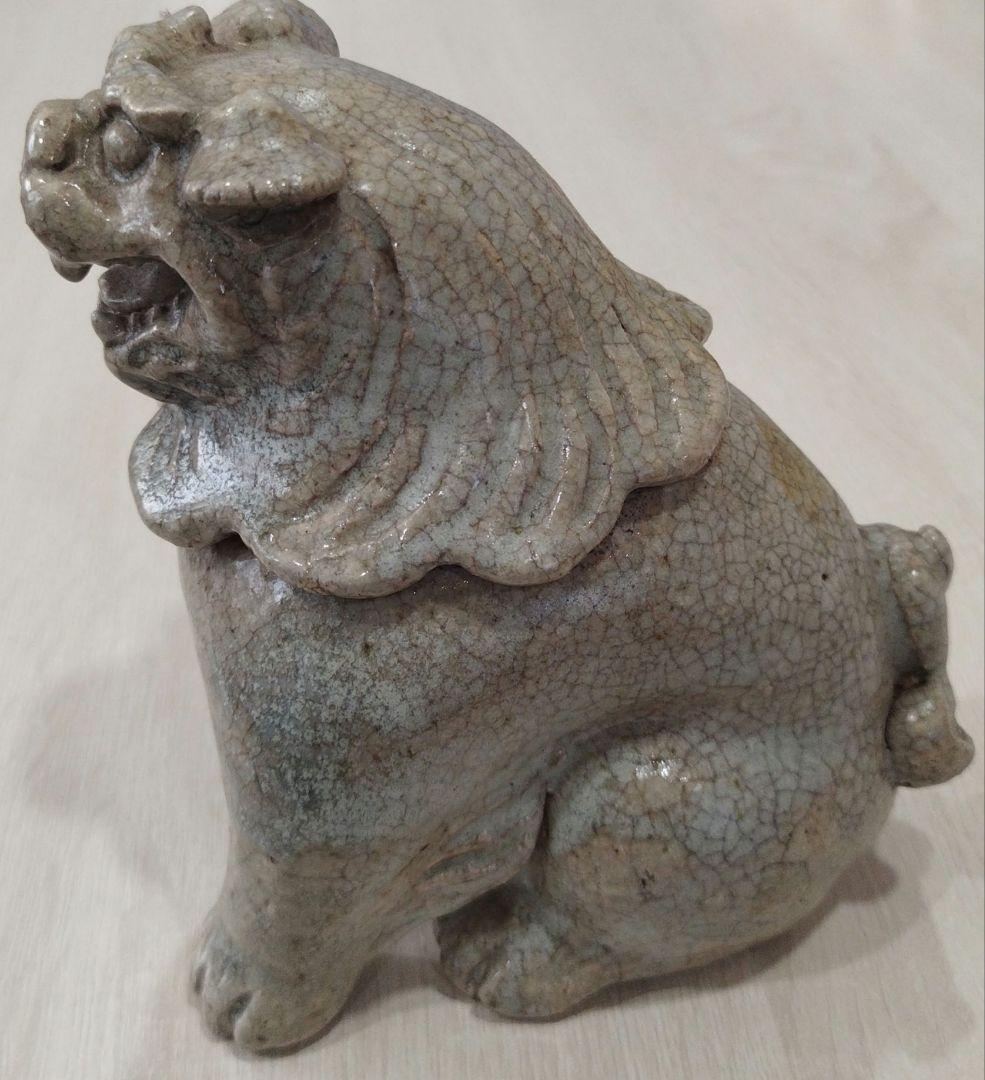 骨董 青磁の香炉 獅子 銘入