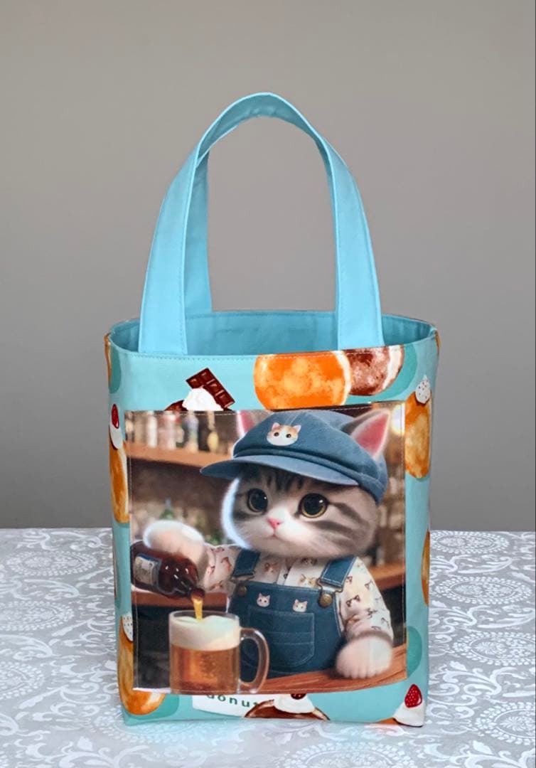 みい　　ワッペンポケット猫ちゃん　トートバッグ　小物入れ