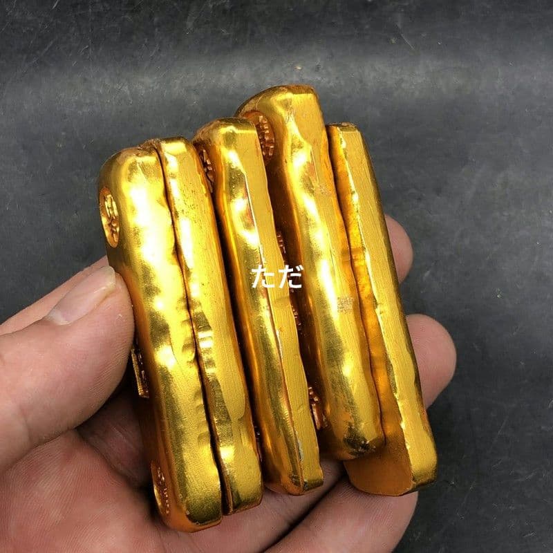 五帝金条 福禄寿喜財五枚 文鎮 文房具 銅製品 現代工芸品 置物