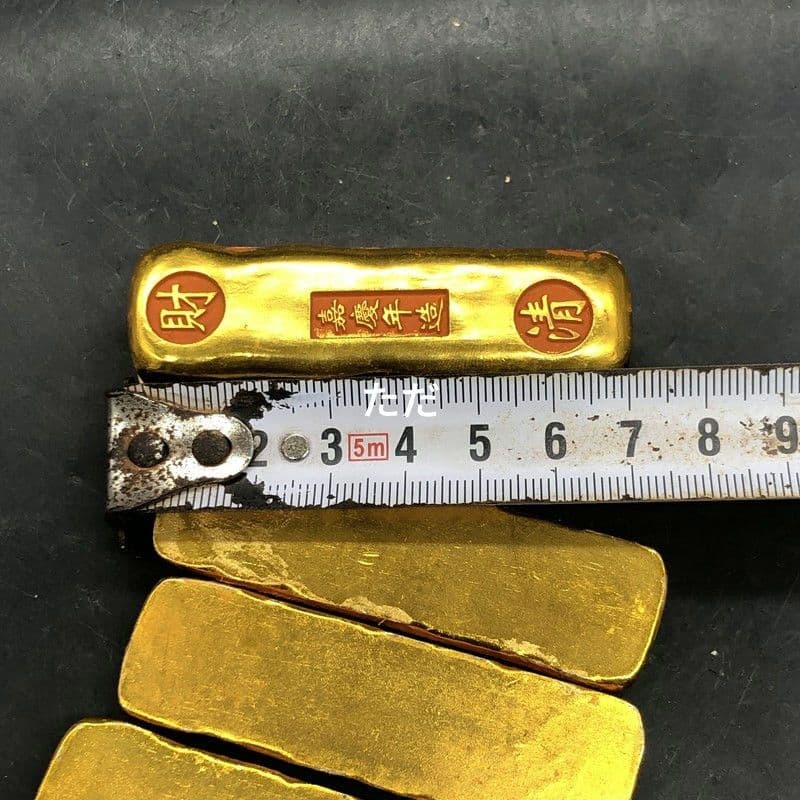 五帝金条 福禄寿喜財五枚 文鎮 文房具 銅製品 現代工芸品 置物