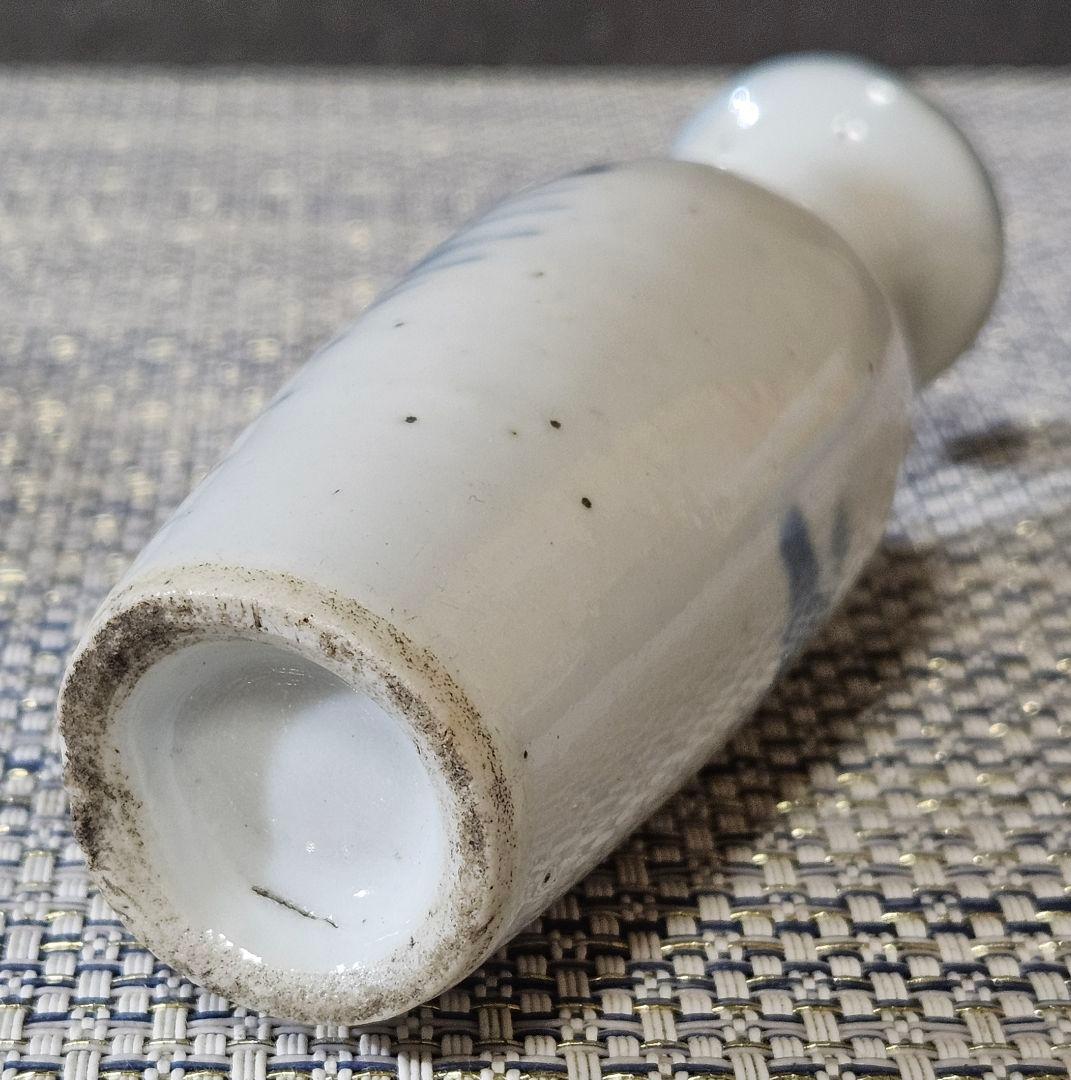 中国古美術　中国古陶磁器　清朝清代　青華　染付　水辺に鳥の図　小瓶　花入　鼻煙壺