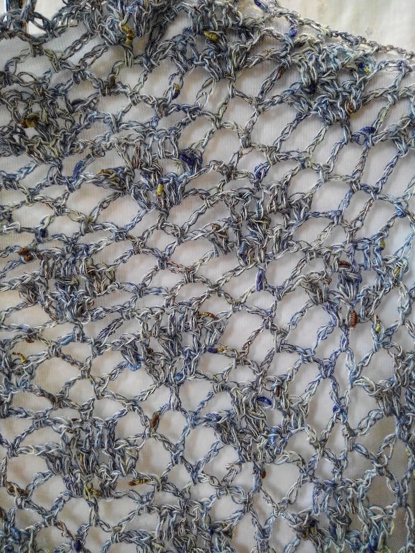ハンドメイド　青色ポンチョ　夏　手編み