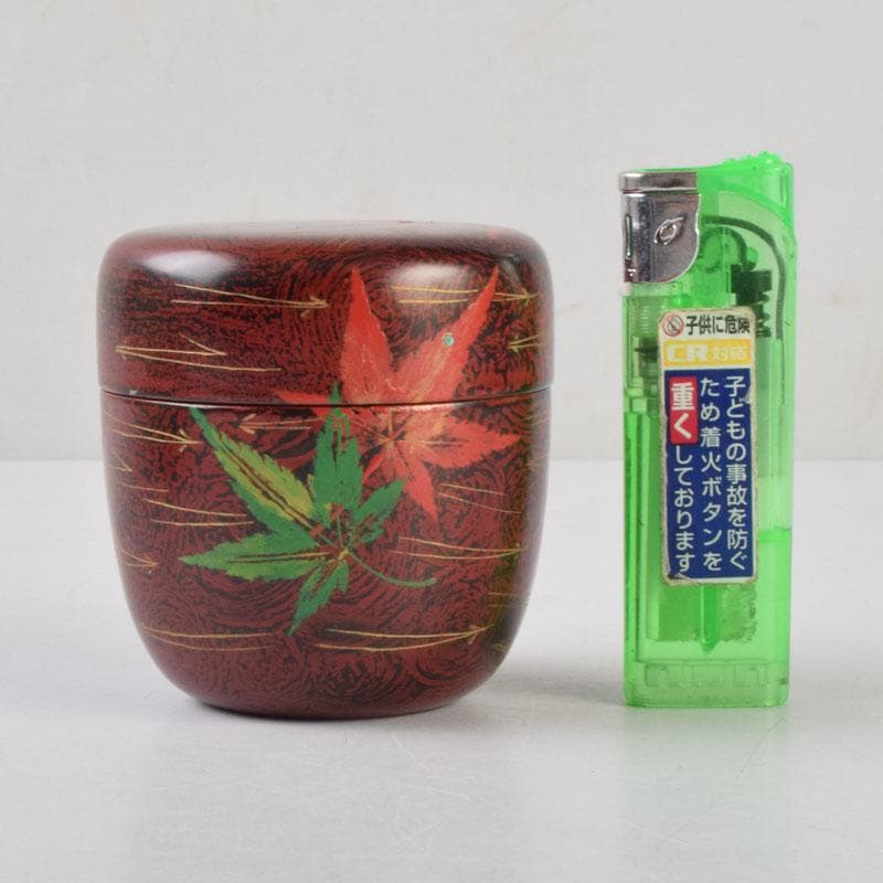 茶道具　中村湖彩作　紅葉に松葉蒔絵　中棗　共箱　V　8568